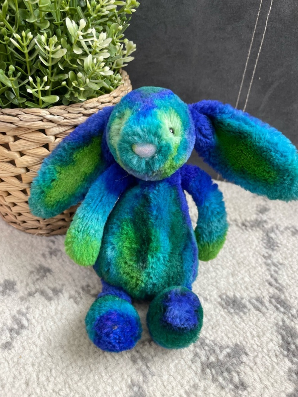 CUSTOM JELLYCAT Blue Green Dyed Small Bashful Bunny Stuffed Toy 8”